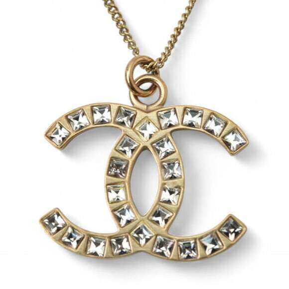 CHANEL Authentic Gold Logo Necklace